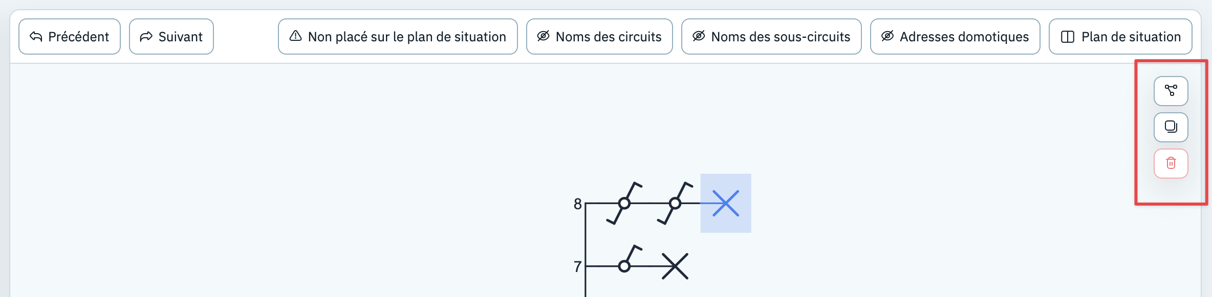 single-line diagram selection toolbar