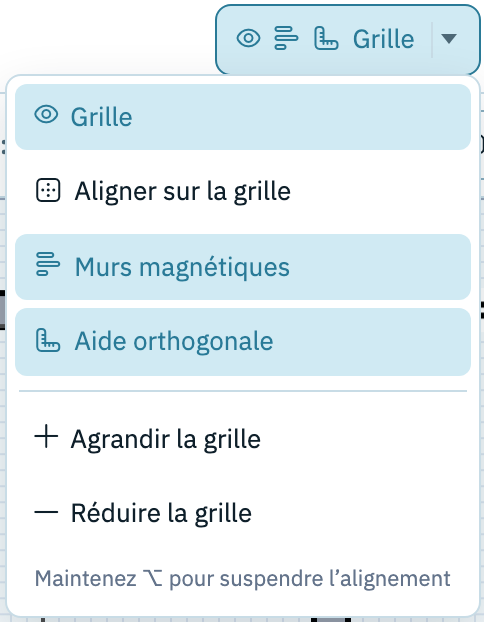 grid menu with ortho assist