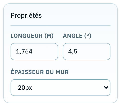 length and angle in the settings panel